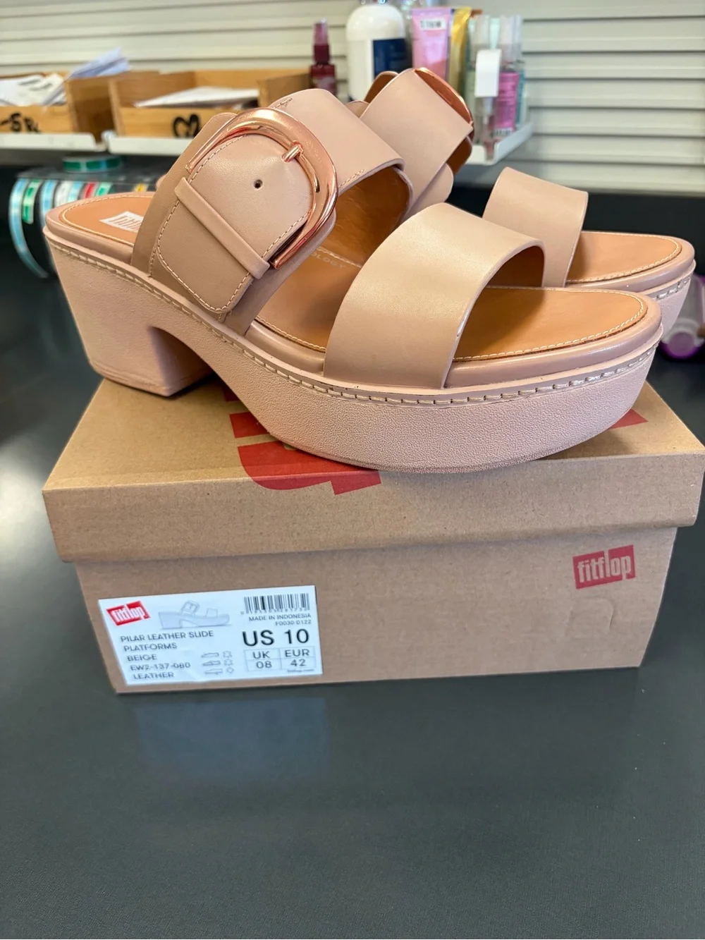 FitFlop Women's Blush Leather Platform Slide Sandals